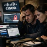 Двоє людей уважно оглядають комп'ютерний екран, виглядаючи стурбованими.