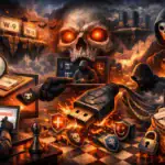 Комп’ютерна сцена з елементами кіберзлочинності та страху.