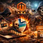 Темна сцена з комп'ютерними елементами, що символізують кіберзагрози.