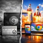 ** Split scene showcasing a transition from dark to bright technology and productivity.