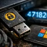 Memoria USB con símbolo de bloqueo y otros dispositivos de seguridad digital.