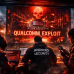 Team of cybersecurity experts working against a Qualcomm threat in a dramatic setting.