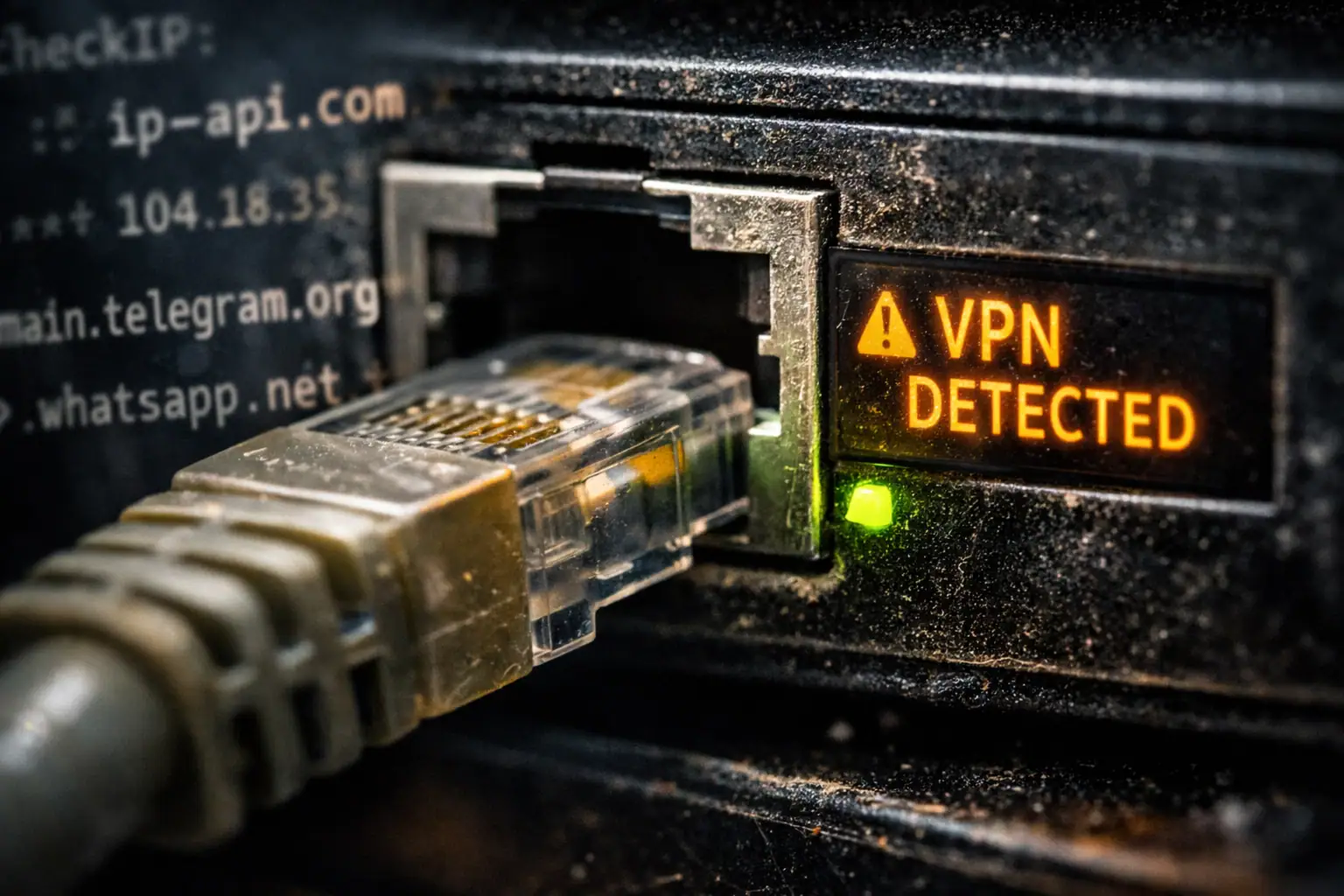 Conexión de red señalando VPN detectada en dispositivo tecnológico.