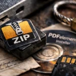 USB drive with ZIP logo, CD, and a rusty padlock on wooden surface.