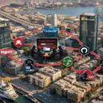 ** Visualización de conexiones entre plataformas tecnológicas en un entorno urbano.