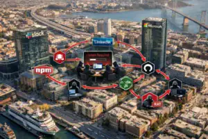 Visualisierung von Technologieunternehmen und Interaktionen in San Francisco.