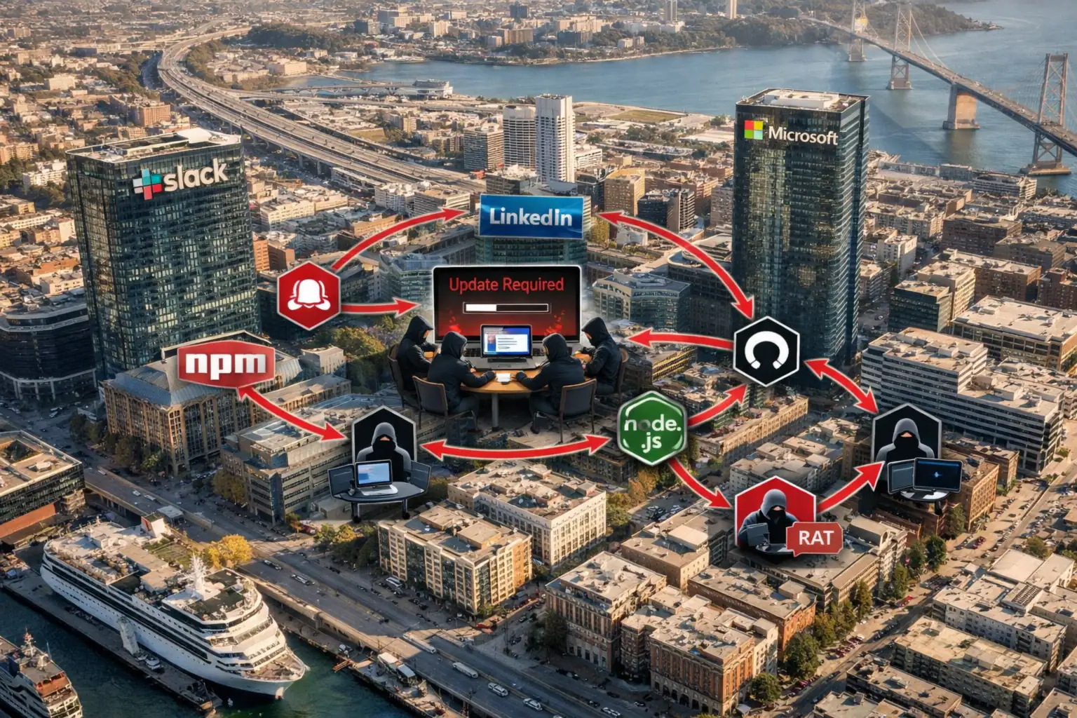 ** Visualización de conexiones entre plataformas tecnológicas en un entorno urbano.