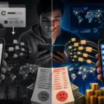 Dos escenas contrastantes sobre el impacto de la ciberseguridad en la vida diaria.