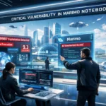 Two figures analyze a critical cybersecurity issue in a futuristic control room.