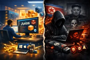 Contrast of cybersecurity: ethical coding vs. sinister hacking under dramatic lighting.