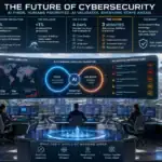 Infografik zu AI-gestützter Cybersecurity mit Statistiken und Herausforderungen.