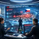 Оперативный центр киберугроз с анализом атаки на ботнет Powmix в Праге.