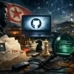 Чоловік за комп'ютером, який досліджує цифрові дані з шахами й документами.