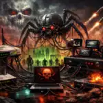 Комп'ютерна розробка, що зображує страхітливого павука на фоні місту.