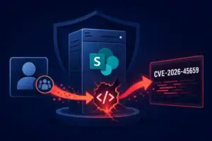 Gráfico que ilustra el CVE-2026-45659 en SharePoint Server.