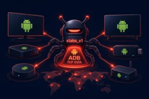 Botnet representation targeting Android ADB through connected devices.