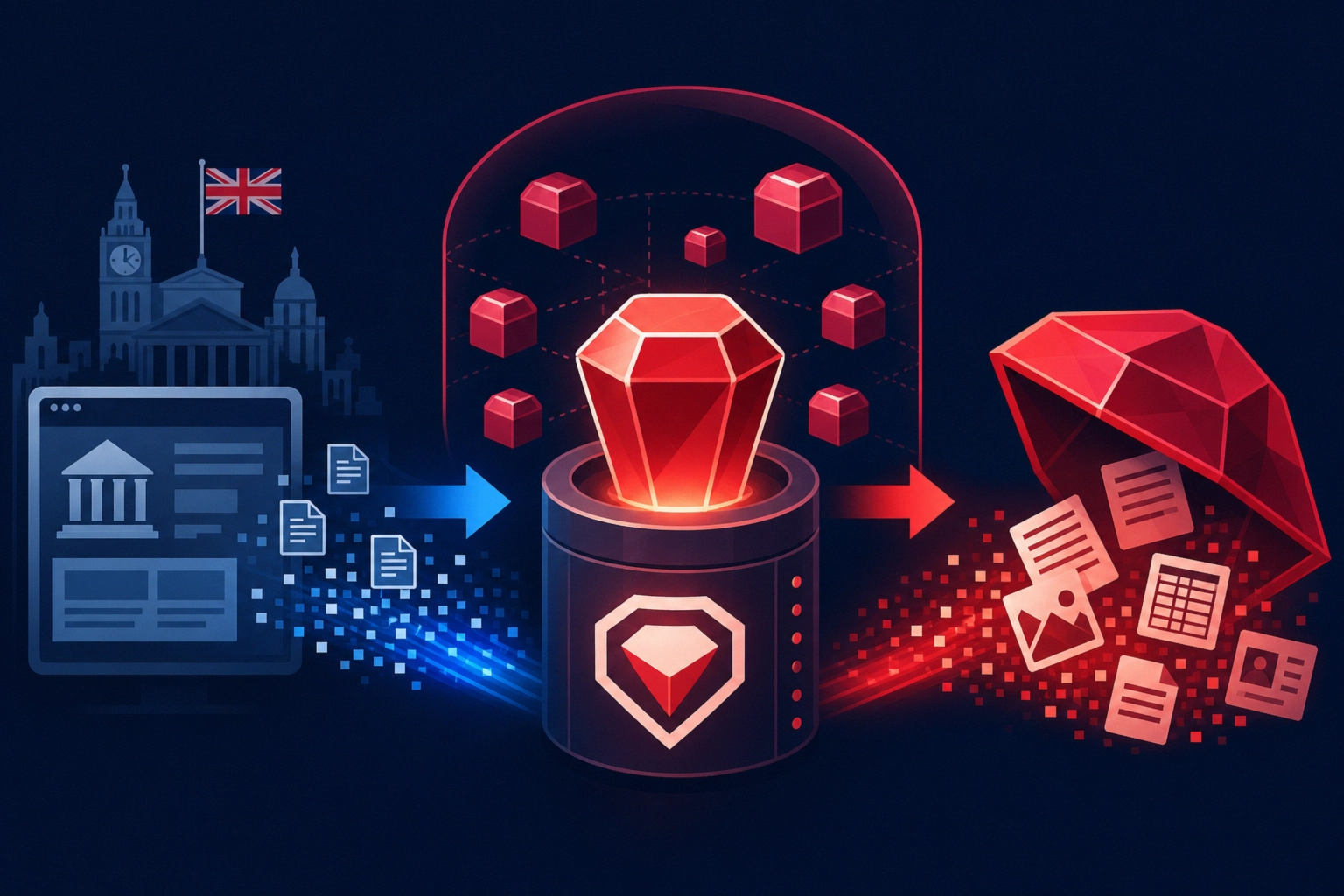 Illustration of data flow involving RubyGems and storage misuse.