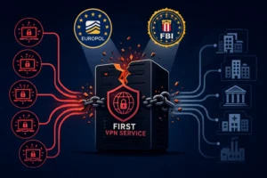 Graphic representing a VPN service dismantled by Europol and the FBI.