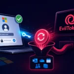 Illustration of a phishing attack involving OAuth and Microsoft 365 with devices.