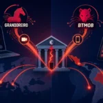 Grafik von Cyber-Bedrohungen durch Grandoreiro und BTMOB im Bankensektor.