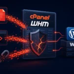 ** Gráfica sobre vulnerabilidades de cPanel y WordPress con elementos visuales de seguridad.
