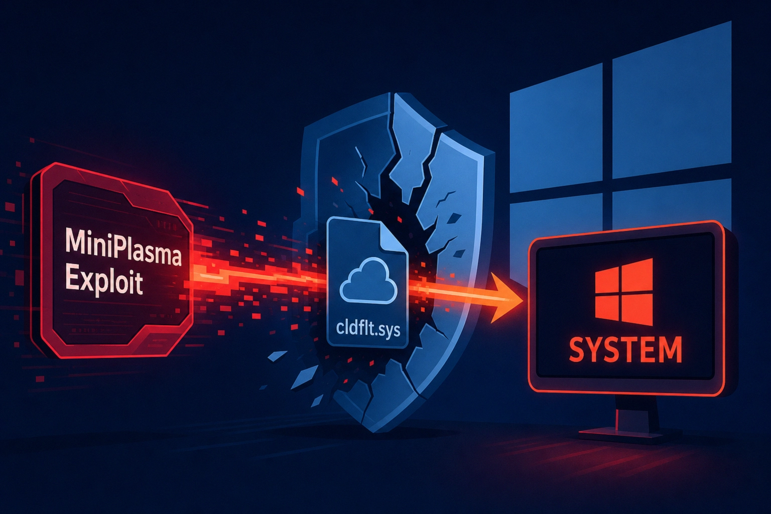 Illustration of a MiniPlasma exploit targeting a Windows system bug.