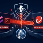 Graphic highlighting CISA vulnerabilities CVE-2025-34291 and CVE-2026-34926.