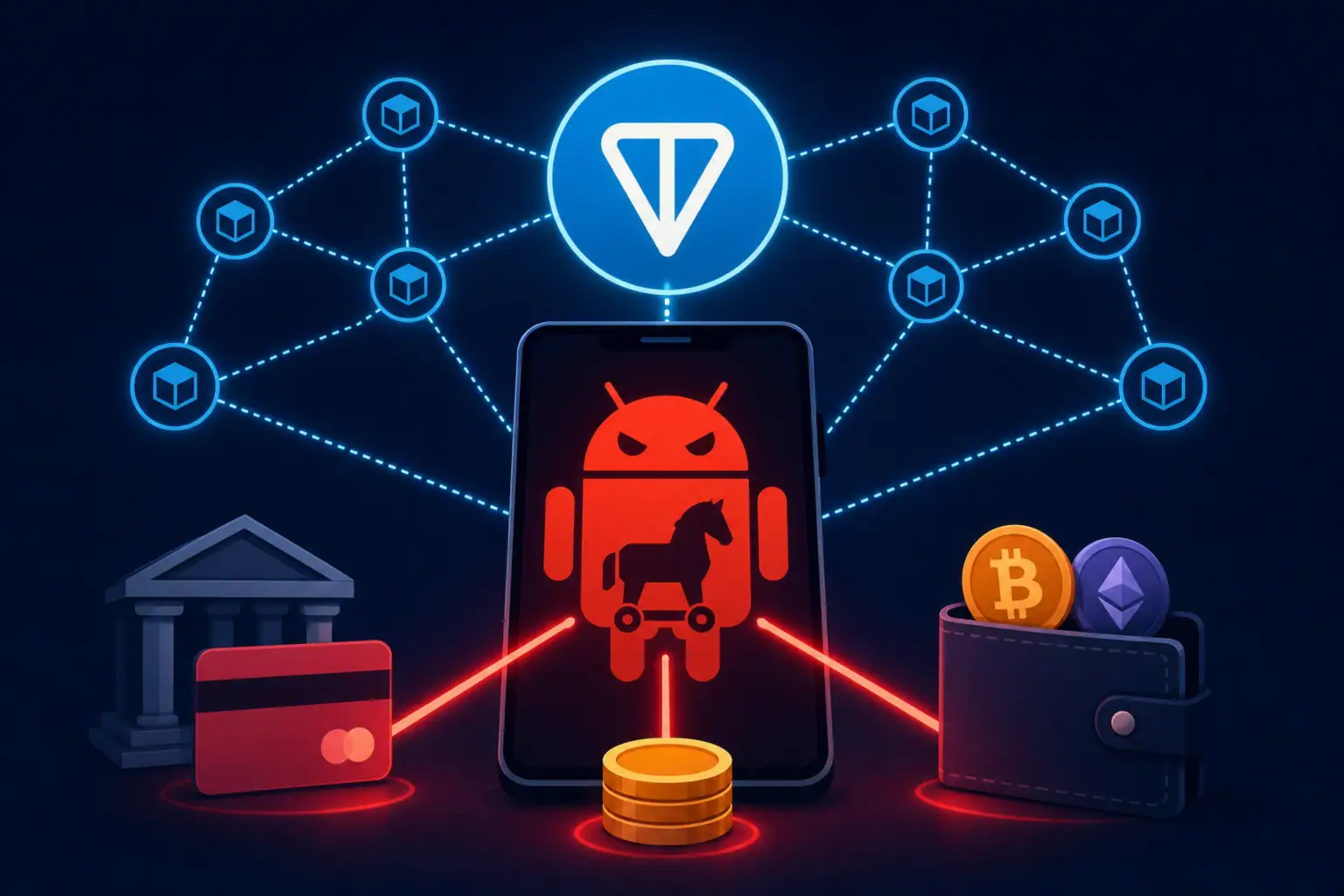 Графіка, що ілюструє Android-трійку, що використовує TON для C2 і проксі.