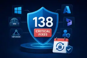 Grafische Darstellung von 138 kritischen Sicherheitsfixes für Microsoft-Produkte.