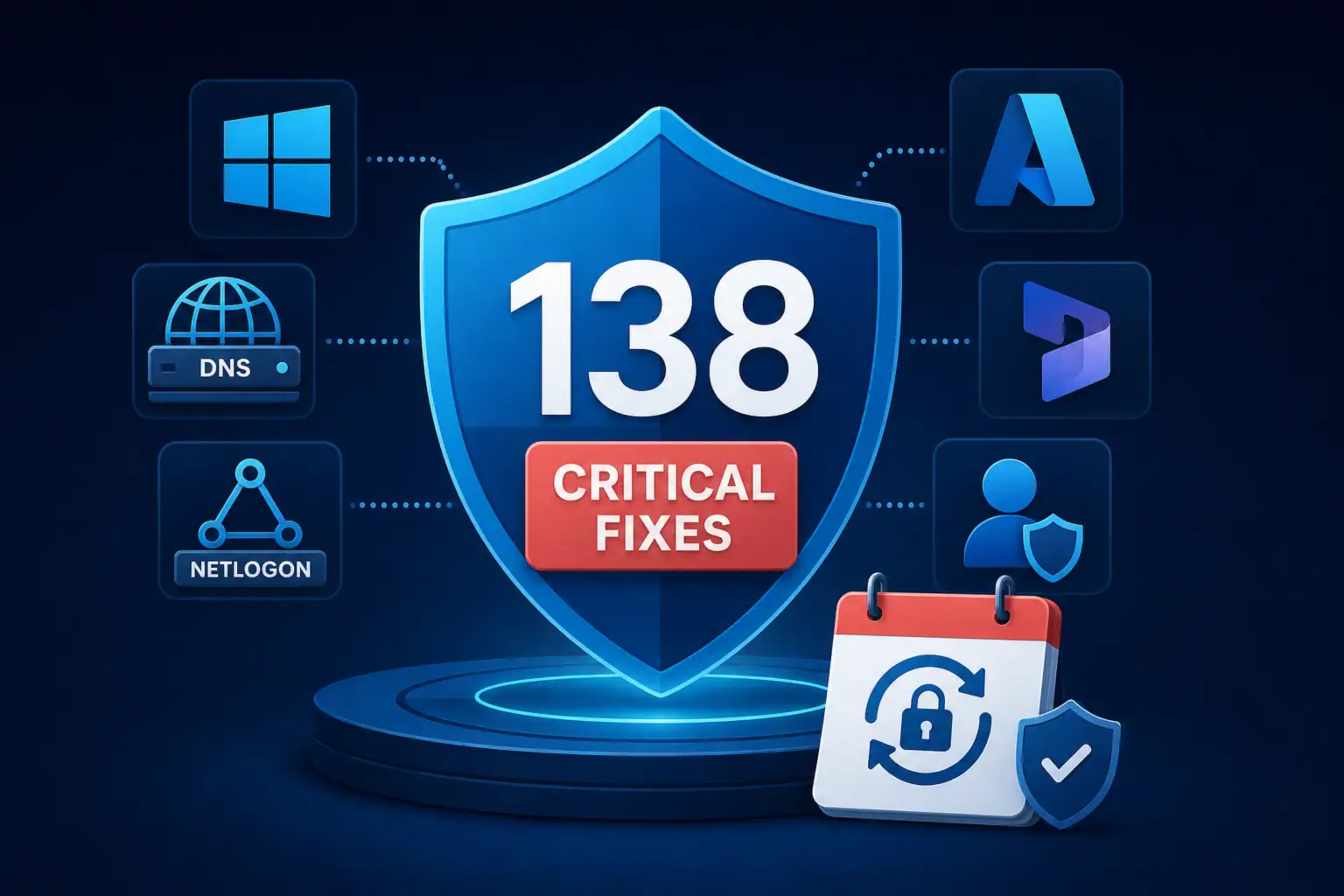 Інфографіка про 138 критичних виправлень Microsoft у травні 2026 року.