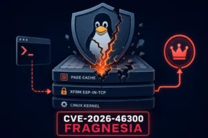 Graphic illustrating the Fragnesia CVE-2026-46300 Linux kernel vulnerability.