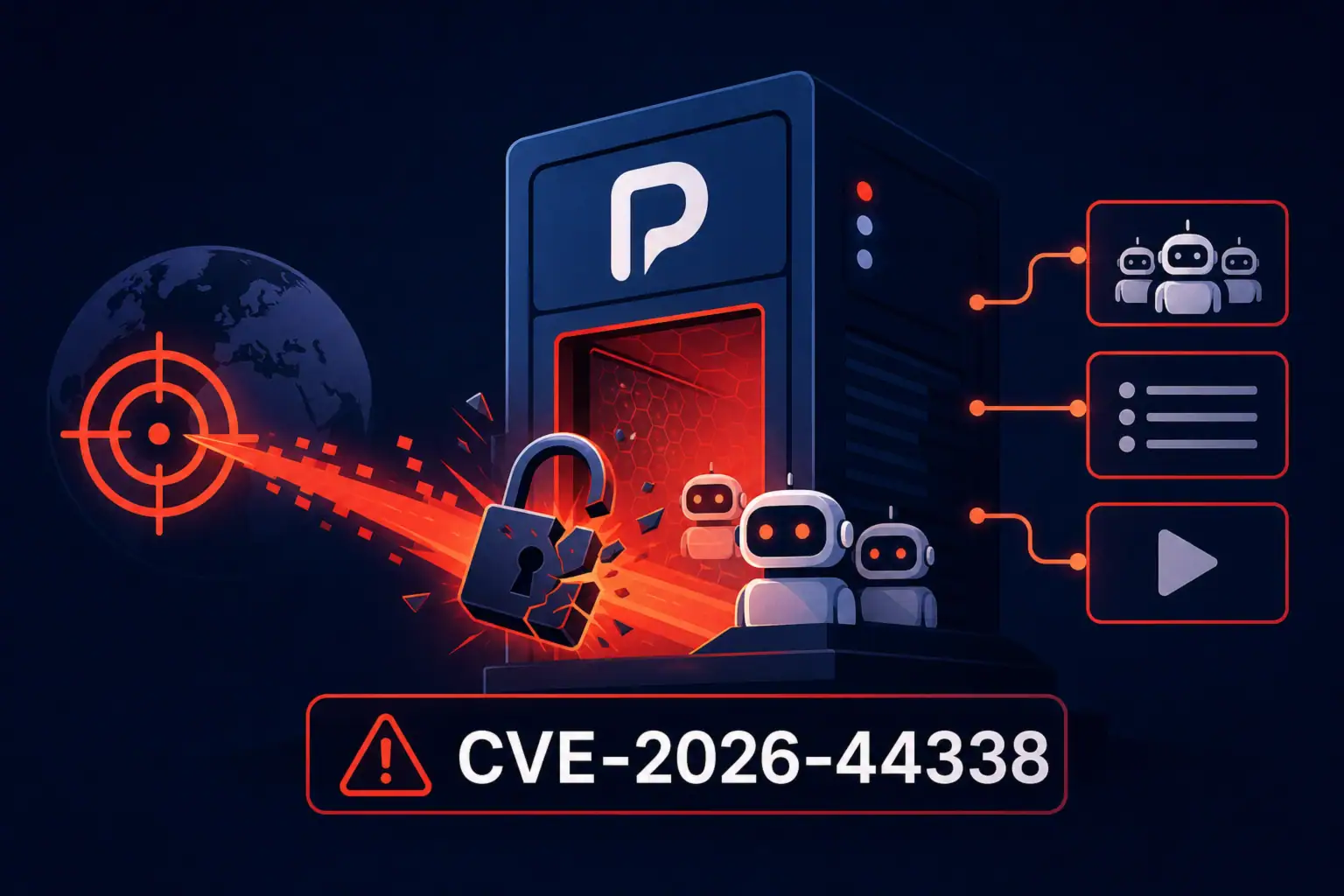 Схематичне зображення атаки на систему з вказанням уразливості CVE-2026-44338.