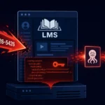 Computer screen with "LMS" logo and "CVE-2026-5426" vulnerability highlighted.