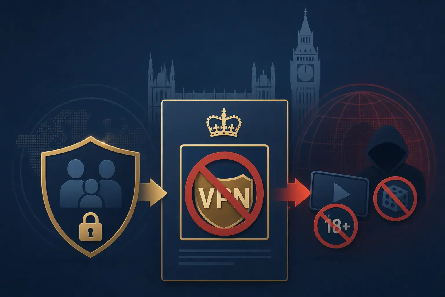 Gráfico sobre las restricciones de VPN en el Reino Unido y sus implicaciones.