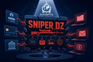 Graphic depicting INTERPOL's action against Sniper Dz phishing scheme.