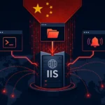 Grafische Darstellung eines IIS-Servers im Kontext eines Cyberangriffs aus China.