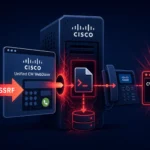 Visual representation of Cisco's WebDialer SSRF vulnerability and patching process.