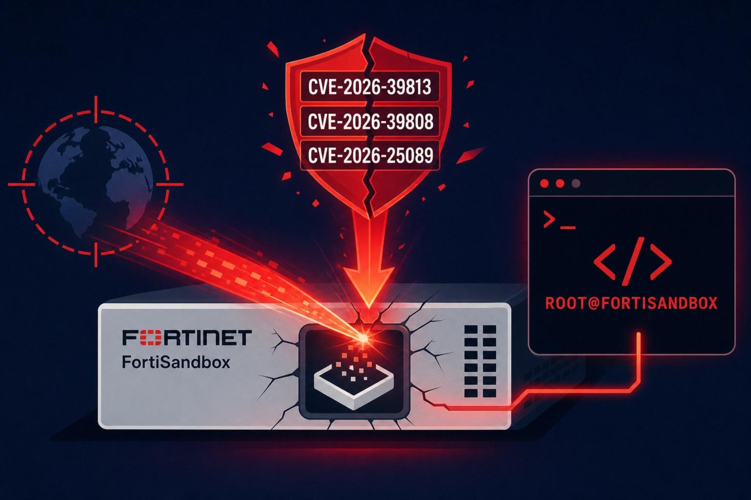 Visual representation of Fortinet FortiSandbox impacted by critical CVEs.