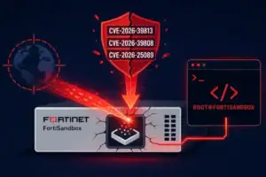 Fortinet FortiSandbox mit kritischen CVEs in roter Warnung.