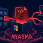 Illustration depicting Miasma hack affecting GitHub and Microsoft.