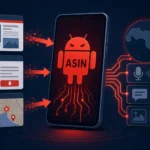 Graphic illustrating Asin spyware targeting Android in Arab regions.