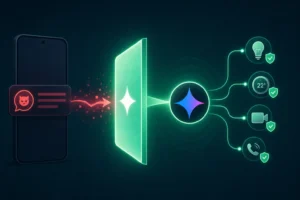 Smartphone sending notifications related to Google Gemini security issues.