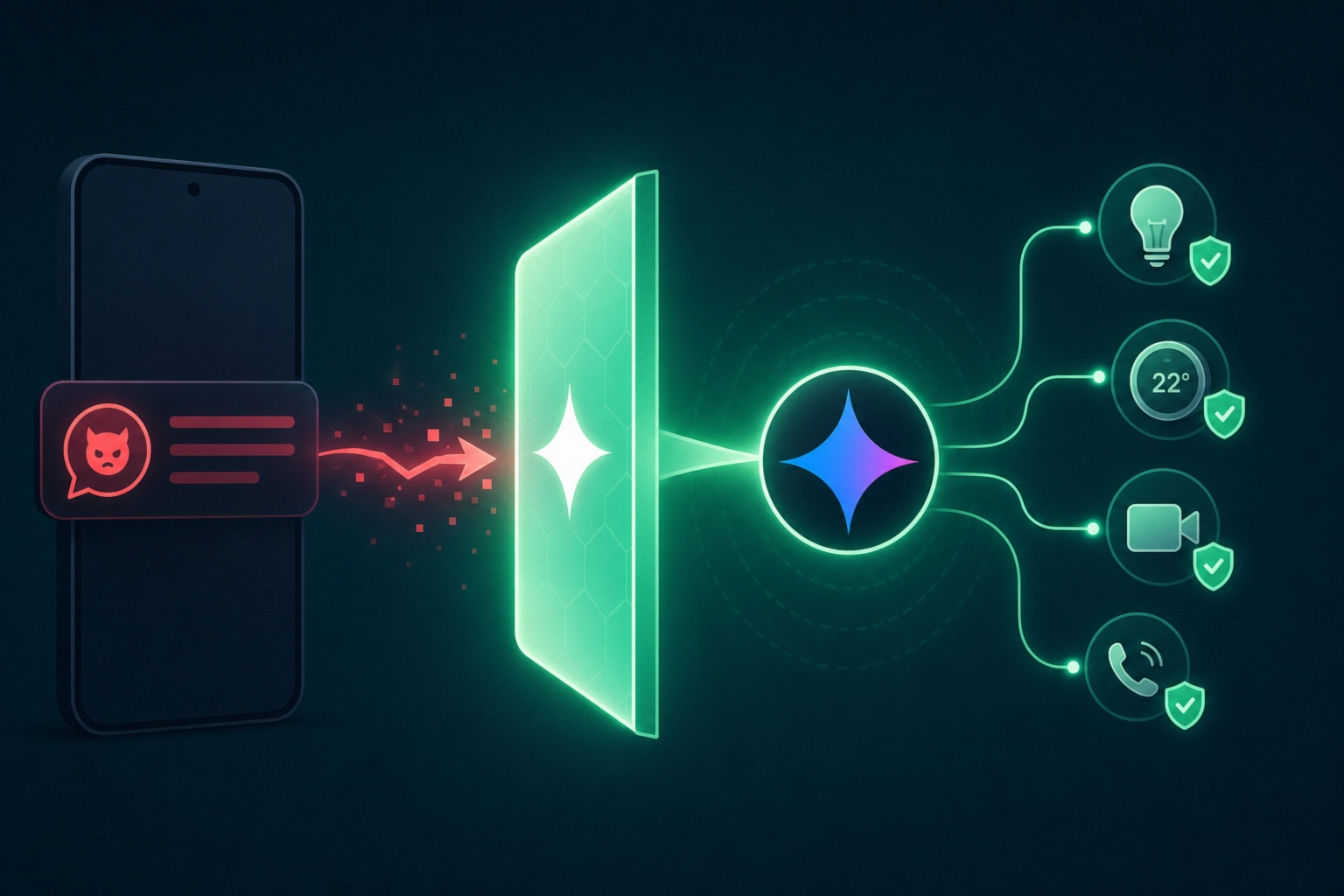 Smartphone sending notifications related to Google Gemini security issues.