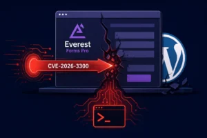 Уязвимость Everest Forms Pro CVE-2026-3300 в визуализации киберугроз.