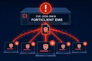 Инфографика, иллюстрирующая уязвимость CVE-2026-35616 в FortiClient EMS.