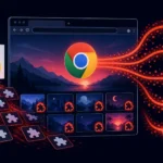 Chrome-Browser-Fenster mit Erweiterungen und Datenverfolgungssymbolen.