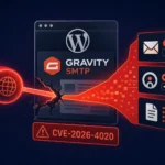Visual representation of the Gravity SMTP vulnerability and its impact.