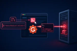 Схема эксплуатации уязвимости через аргумент Git Rebase с кодом и сервером.