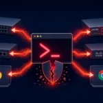 Cybersecurity illustration featuring Arista, Cisco devices, and Chrome.