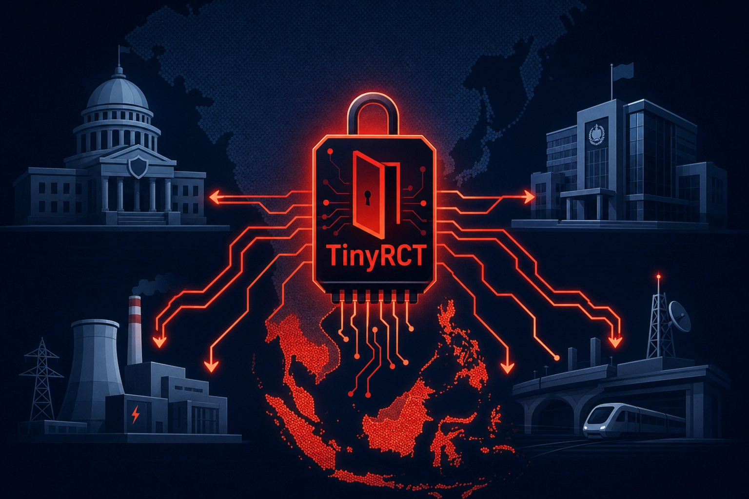 Visual representation of cyber threats linked to TinyRCT in Asia.